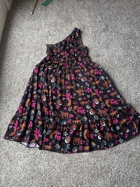 Woman’s One-Shoulder Black Floral & Animal Print Dress